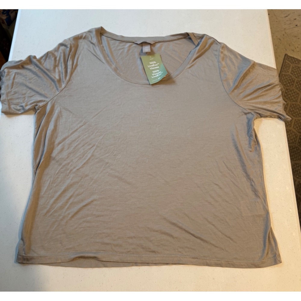 HM Conscious Choice LivaEco Viscose Scoop Neck T-Shirt Taupe Grey XL 0982756